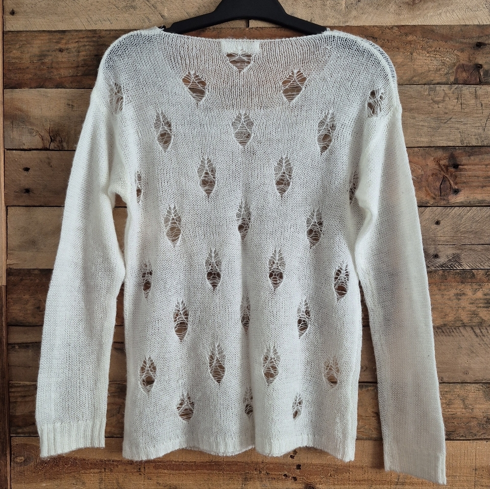 Painted Threads Open Knit Sweater Women's S Ivory Pullover L/S Semi Sheer Soft - Picture 2 of 8